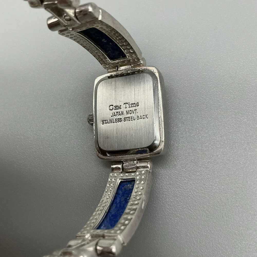 Gem Time Womens Watch 19mm MOP Dial Silver Tone Lapis Bracelet New Battery 7